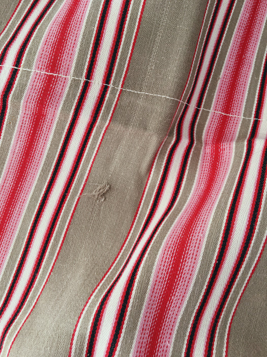 Ticking in beige, pink and red stripes. Spain c.1950 - 122×154 cm 