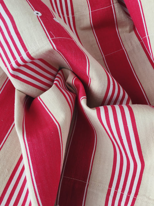 Ticking in white, beige and red stripes. Spain c.1950 - Lot of 3 pieces