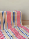 Ticking in beige, blue and red stripes. Spain c.1950 - 80×146 cm