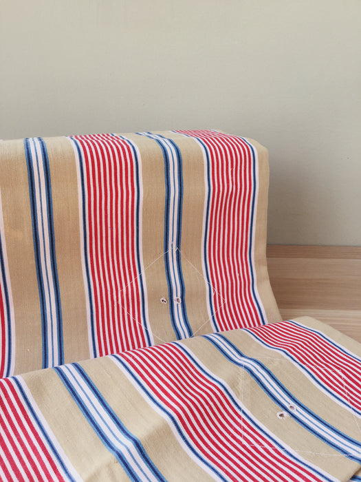 Ticking in beige, blue and red stripes. Spain c.1950 - 80×146 cm