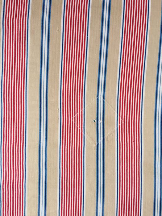 Ticking in beige, blue and red stripes. Spain c.1950 - 80×146 cm