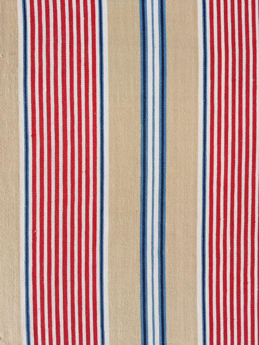 Ticking in beige, blue and red stripes. Spain c.1950 - 80×146 cm