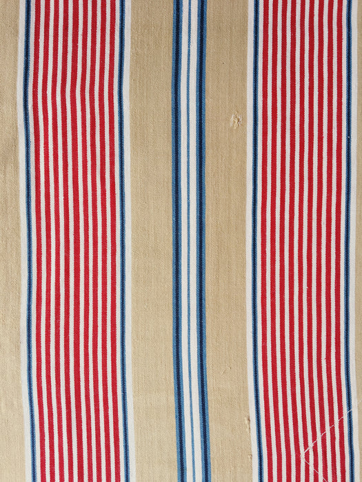 Ticking in beige, blue and red stripes. Spain c.1950 - 80×146 cm