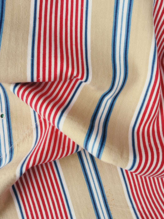 Ticking in beige, blue and red stripes. Spain c.1950 - 80×146 cm