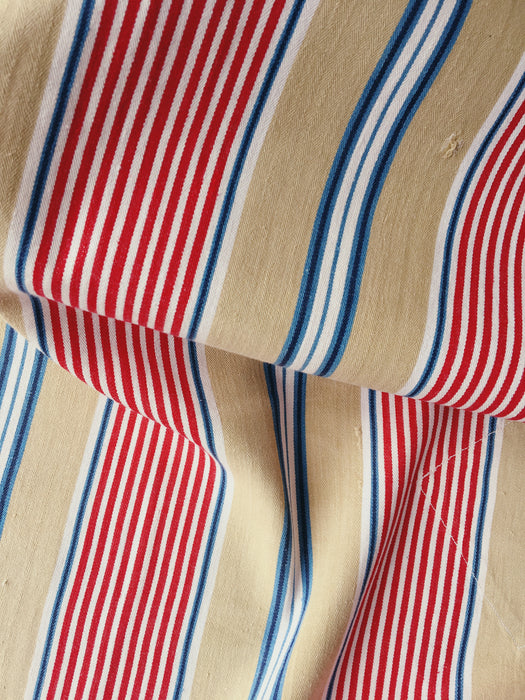 Ticking in beige, blue and red stripes. Spain c.1950 - 80×146 cm