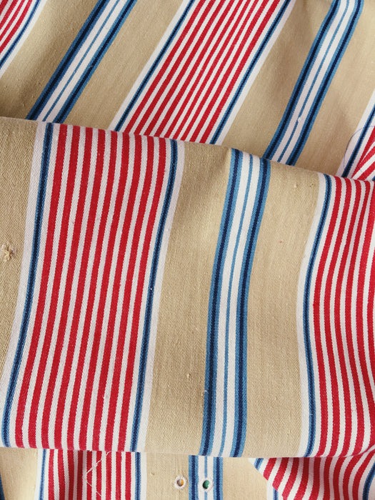 Ticking in beige, blue and red stripes. Spain c.1950 - 80×146 cm