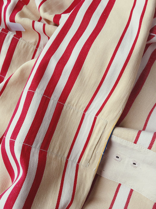 Ticking in white, beige and red stripes. Spain c.1950 - 130×90 cm