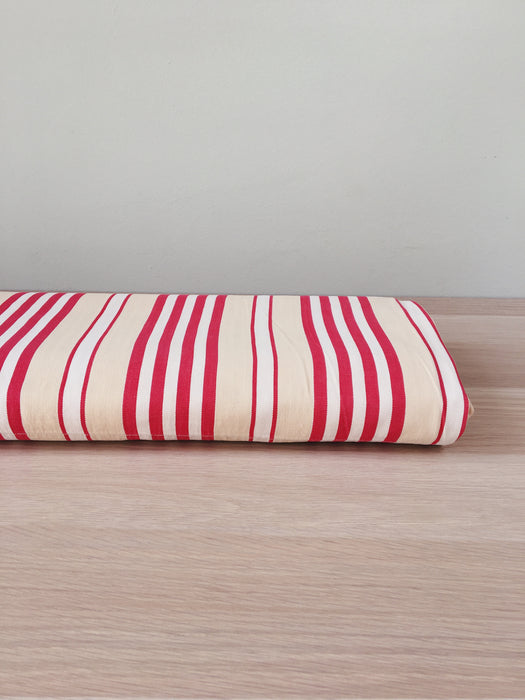 Ticking in white, beige and red stripes. Spain c.1950 - 130×90 cm