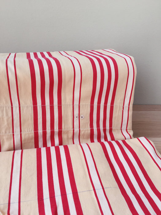 Ticking in white, beige and red stripes. Spain c.1950 - 130×90 cm