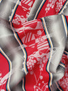 Ticking mix of jacquard and stripes in red and gray. Spain c.1940 - 40×190 cm