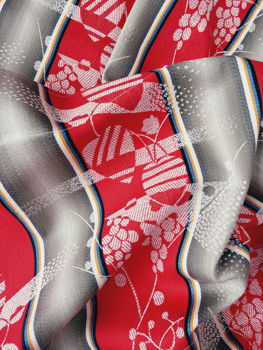 Ticking mix of jacquard and stripes in red and gray. Spain c.1940 - 40×190 cm