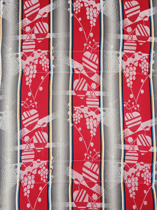 Ticking mix of jacquard and stripes in red and gray. Spain c.1940 - 40×190 cm