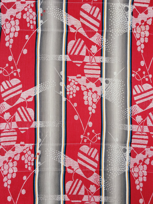 Ticking mix of jacquard and stripes in red and gray. Spain c.1940 - 40×190 cm