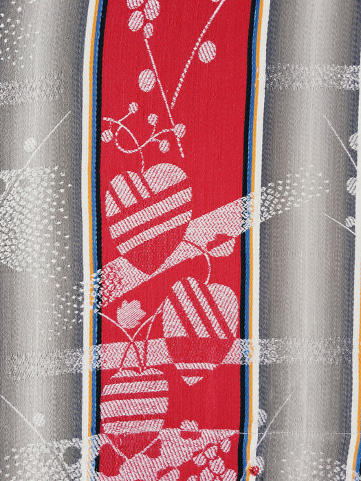 Ticking mix of jacquard and stripes in red and gray. Spain c.1940 - 40×190 cm