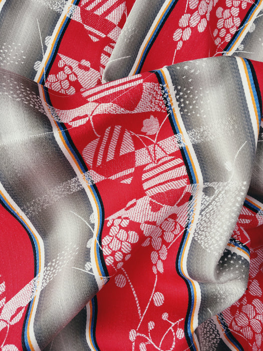 Ticking mix of jacquard and stripes in red and gray. Spain c.1940 - 40×190 cm