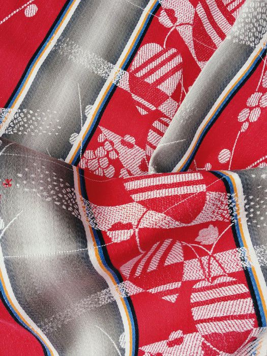 Ticking mix of jacquard and stripes in red and gray. Spain c.1940 - 40×190 cm