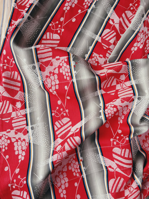 Ticking mix of jacquard and stripes in red and gray. Spain c.1940 - 40×190 cm