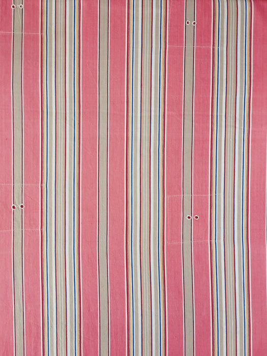 Ticking in pink, taupe, red, blue and yellow stripes. Spain c.1950 - 134×156 cm 