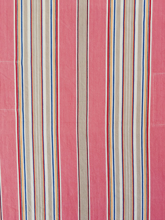 Ticking in pink, taupe, red, blue and yellow stripes. Spain c.1950 - 134×156 cm 