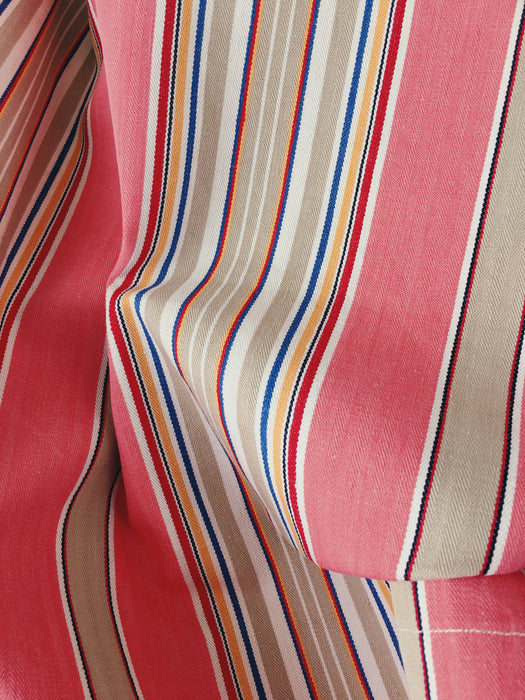 Ticking in pink, taupe, red, blue and yellow stripes. Spain c.1950 - 134×156 cm 