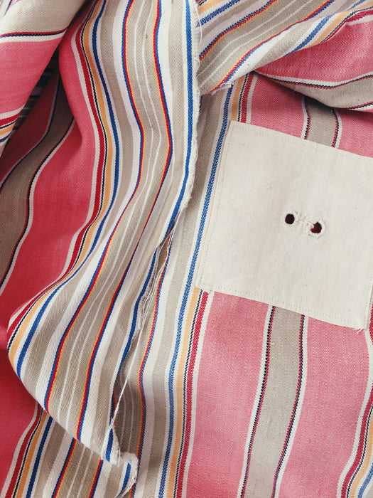 Ticking in pink, taupe, red, blue and yellow stripes. Spain c.1950 - 134×156 cm 