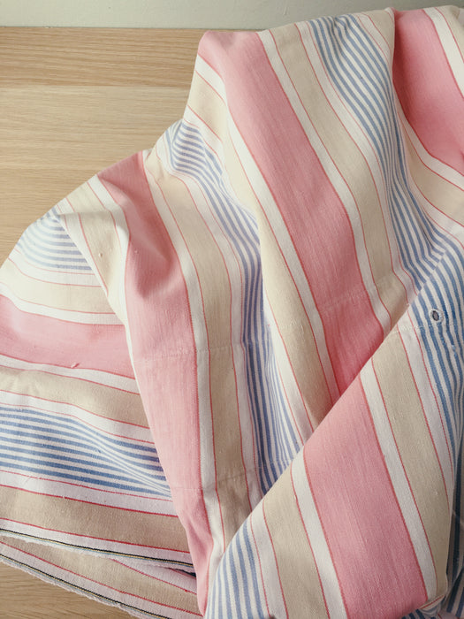 Ticking in white, beige and pink stripes. Spain c.1950 - Lot of 2 pieces