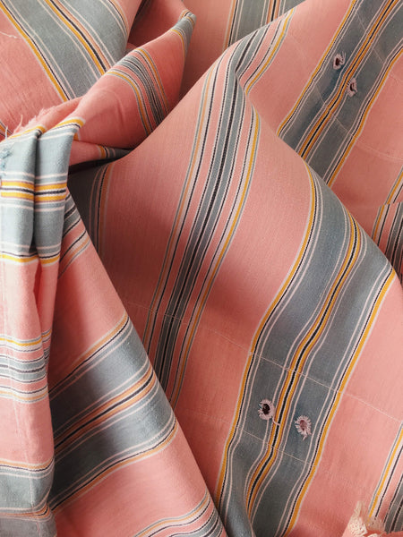 Ticking in orange pink and gray stripes. Spain c.1950 - Lot of 2 pieces