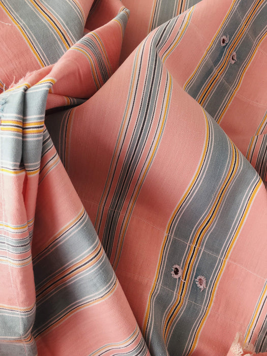 Ticking in orange pink and gray stripes. Spain c.1950 - Lot of 2 pieces