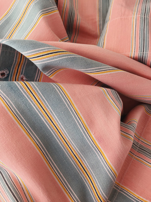 Ticking in orange pink and gray stripes. Spain c.1950 - Lot of 2 pieces