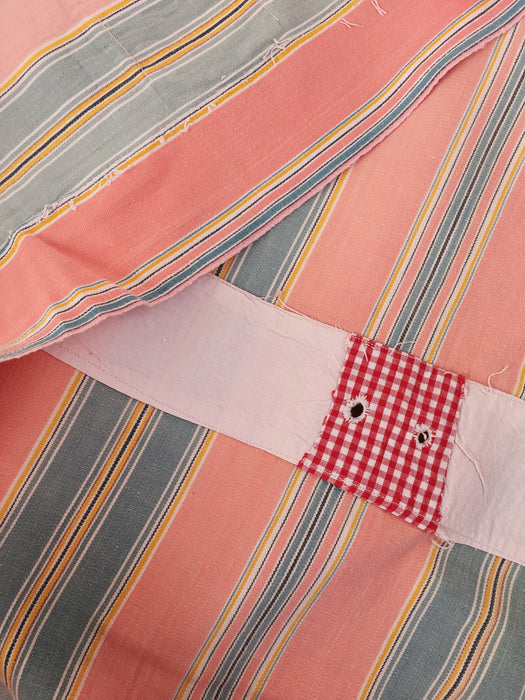 Ticking in orange pink and gray stripes. Spain c.1950 - Lot of 2 pieces