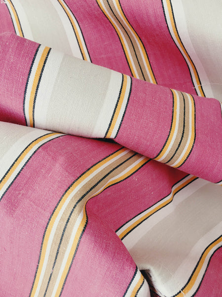 Ticking in hot pink and gray stripes. Spain c.1940 - 48×123 cm