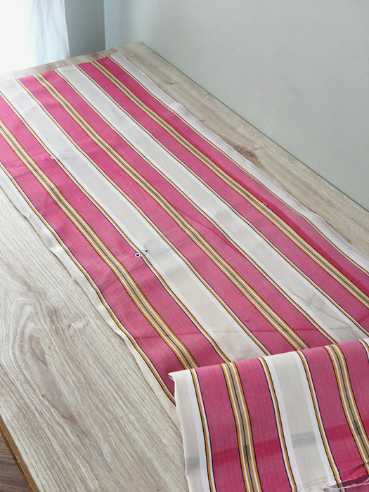 Ticking in hot pink and gray stripes. Spain c.1940 - 48×123 cm