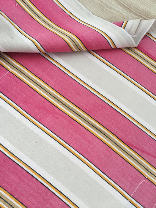 Ticking in hot pink and gray stripes. Spain c.1940 - 48×123 cm
