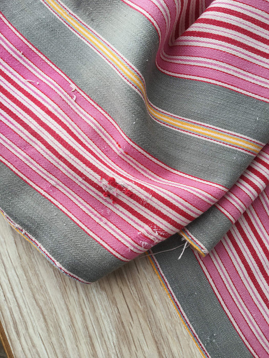 Ticking in hot pink and gray stripes. Spain c.1950 - Lot of 2 pieces