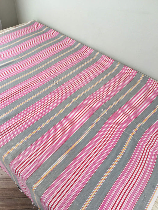 Ticking in hot pink and gray stripes. Spain c.1950 - Lot of 2 pieces