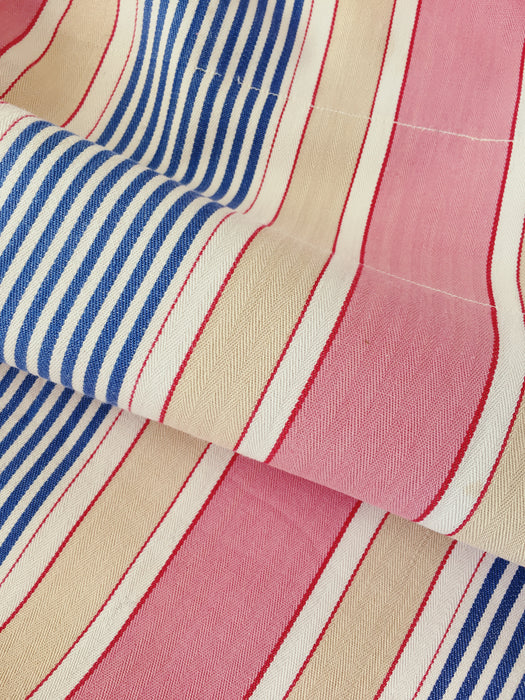Ticking in pink, blue and beige stripes. Spain c.1950 - Lot of 2 pieces