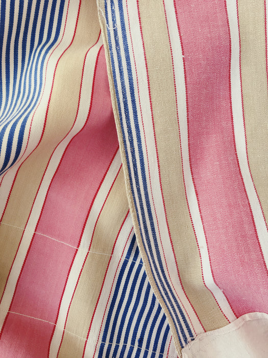 Ticking in pink, blue and beige stripes. Spain c.1950 - Lot of 2 pieces