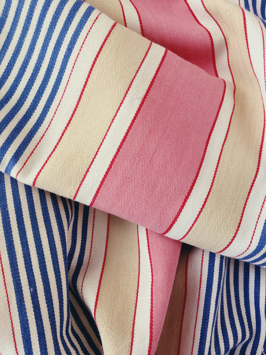 Ticking in pink, blue and beige stripes. Spain c.1950 - Lot of 2 pieces