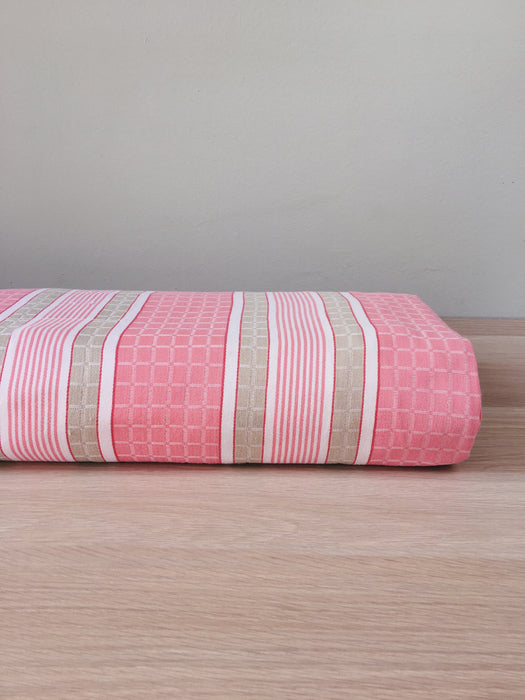 Ticking in pink and beige stripes and squares. Spain c.1950 - Lot of 3 pieces