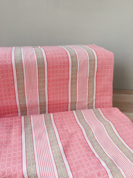 Ticking in pink and beige stripes and squares. Spain c.1950 - Lot of 3 pieces