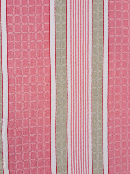 Ticking in pink and beige stripes and squares. Spain c.1950 - Lot of 3 pieces