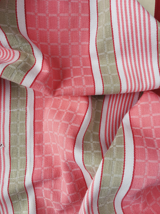 Ticking in pink and beige stripes and squares. Spain c.1950 - Lot of 3 pieces