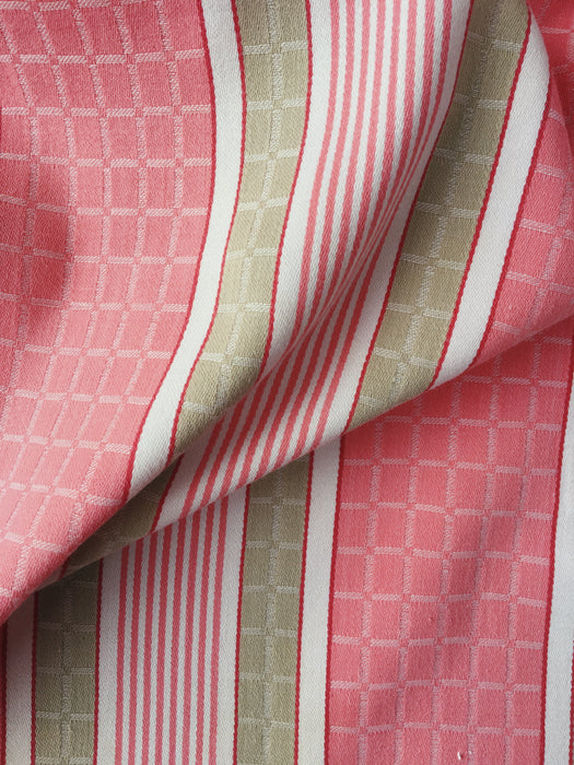 Ticking in pink and beige stripes and squares. Spain c.1950 - Lot of 3 pieces