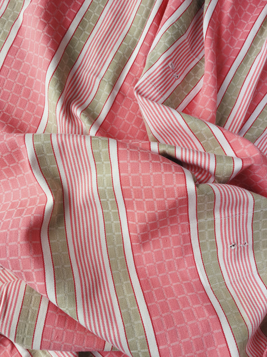 Ticking in pink and beige stripes and squares. Spain c.1950 - Lot of 3 pieces