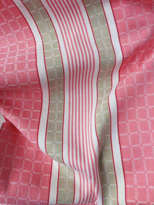 Ticking in pink and beige stripes and squares. Spain c.1950 - Lot of 3 pieces