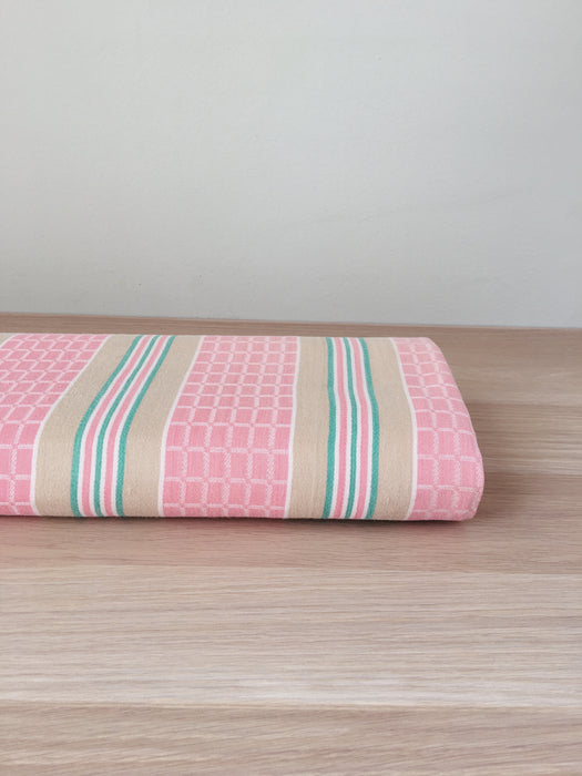 Ticking in pink and beige stripes and squares. Spain c.1950 - Lot of 2 pieces