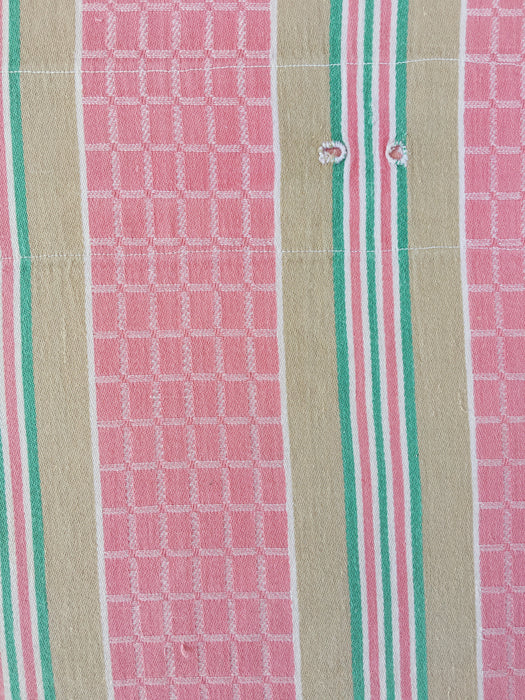 Ticking in pink and beige stripes and squares. Spain c.1950 - Lot of 2 pieces
