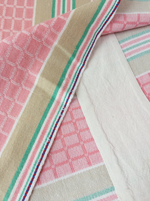 Ticking in pink and beige stripes and squares. Spain c.1950 - Lot of 2 pieces