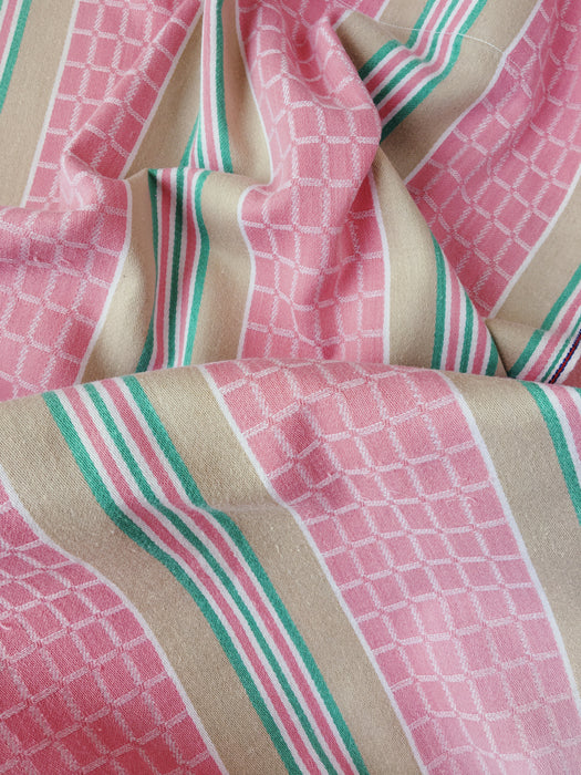 Ticking in pink and beige stripes and squares. Spain c.1950 - Lot of 2 pieces