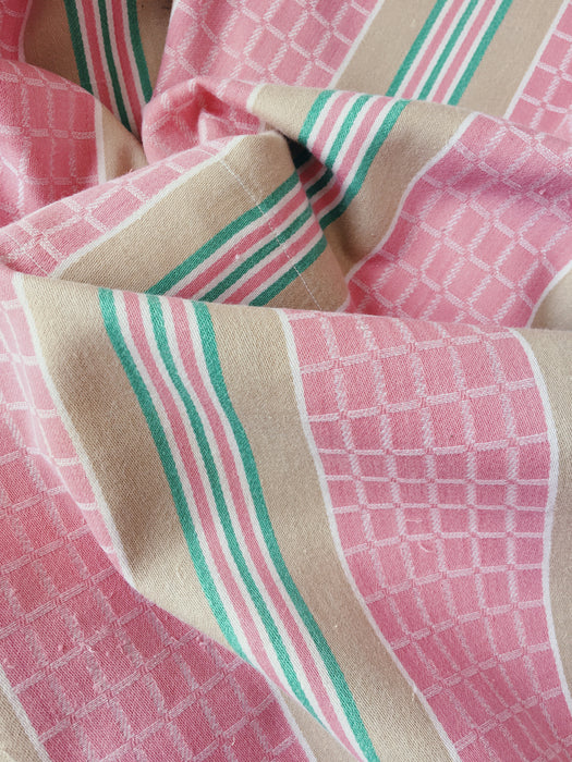 Ticking in pink and beige stripes and squares. Spain c.1950 - Lot of 2 pieces